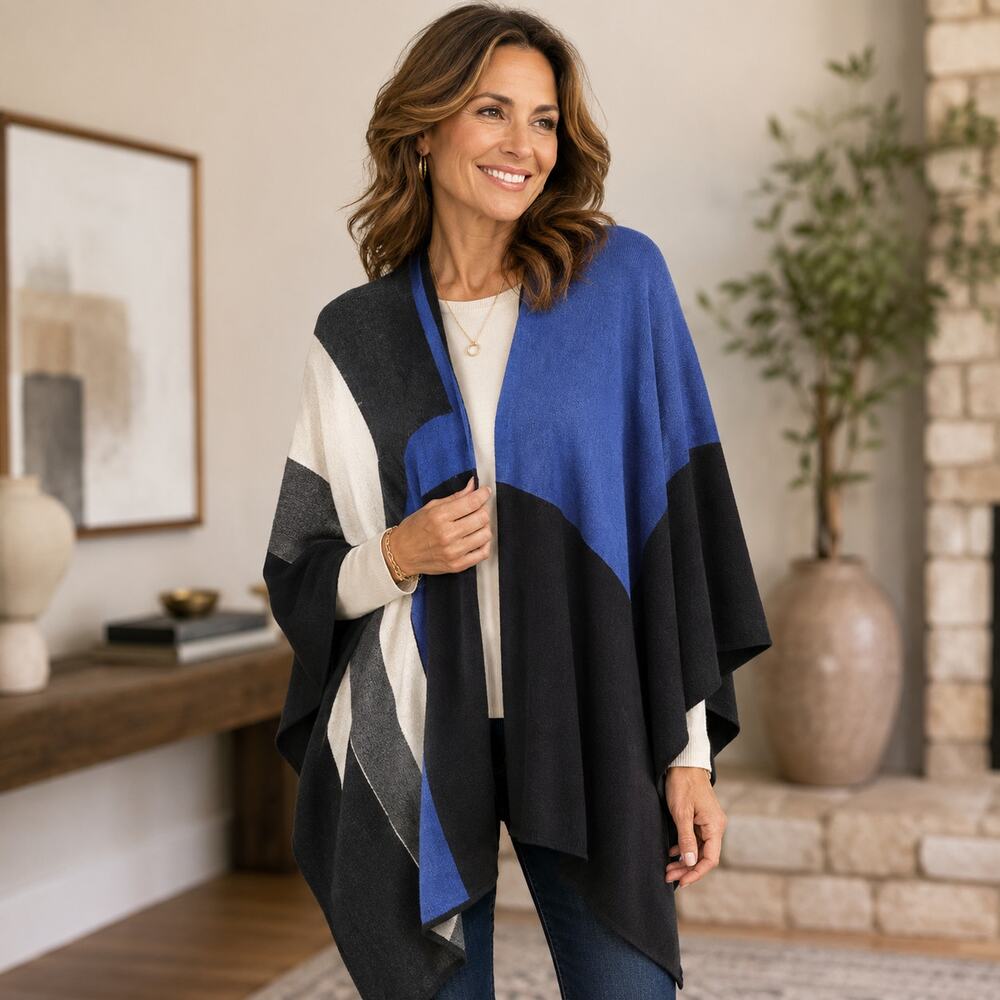 Coldwater Creek Cotton Angora Blend Colorblock Topper Sweater Wrap One Size